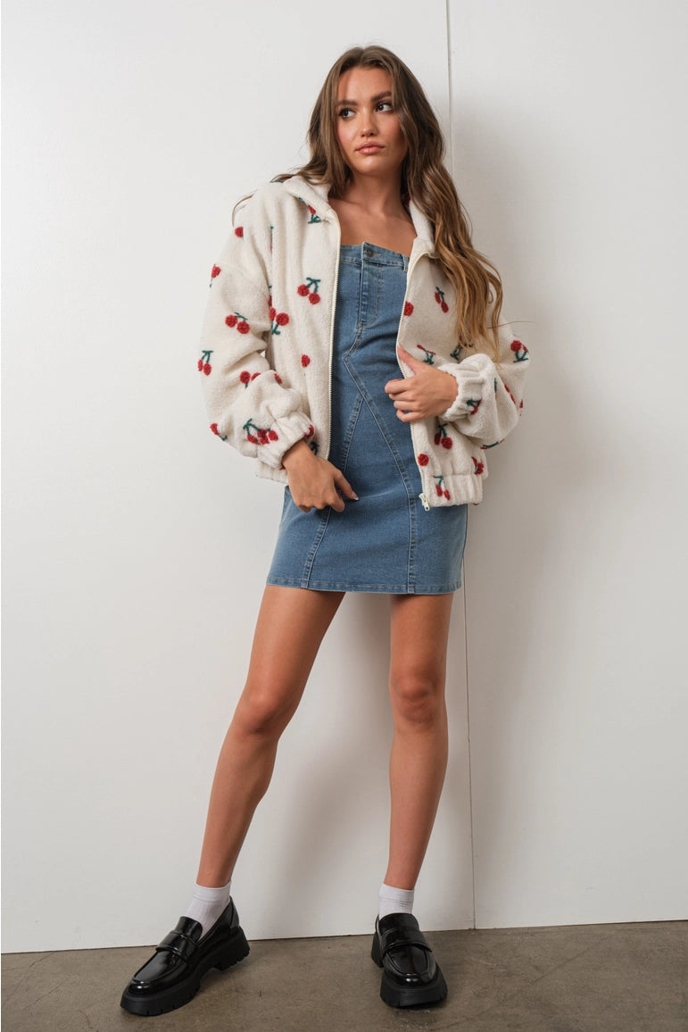 Cherry Print Teddy Jacket - Proper