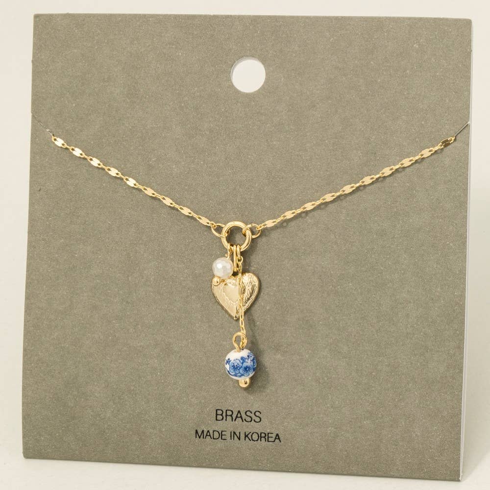 Heart And Floral Ceramic Bead Charms Necklace - Proper