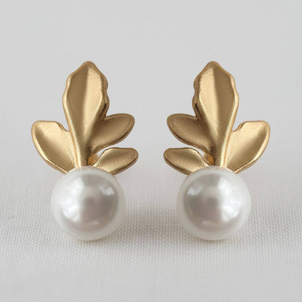 Leaf Pearl Drop Earrings