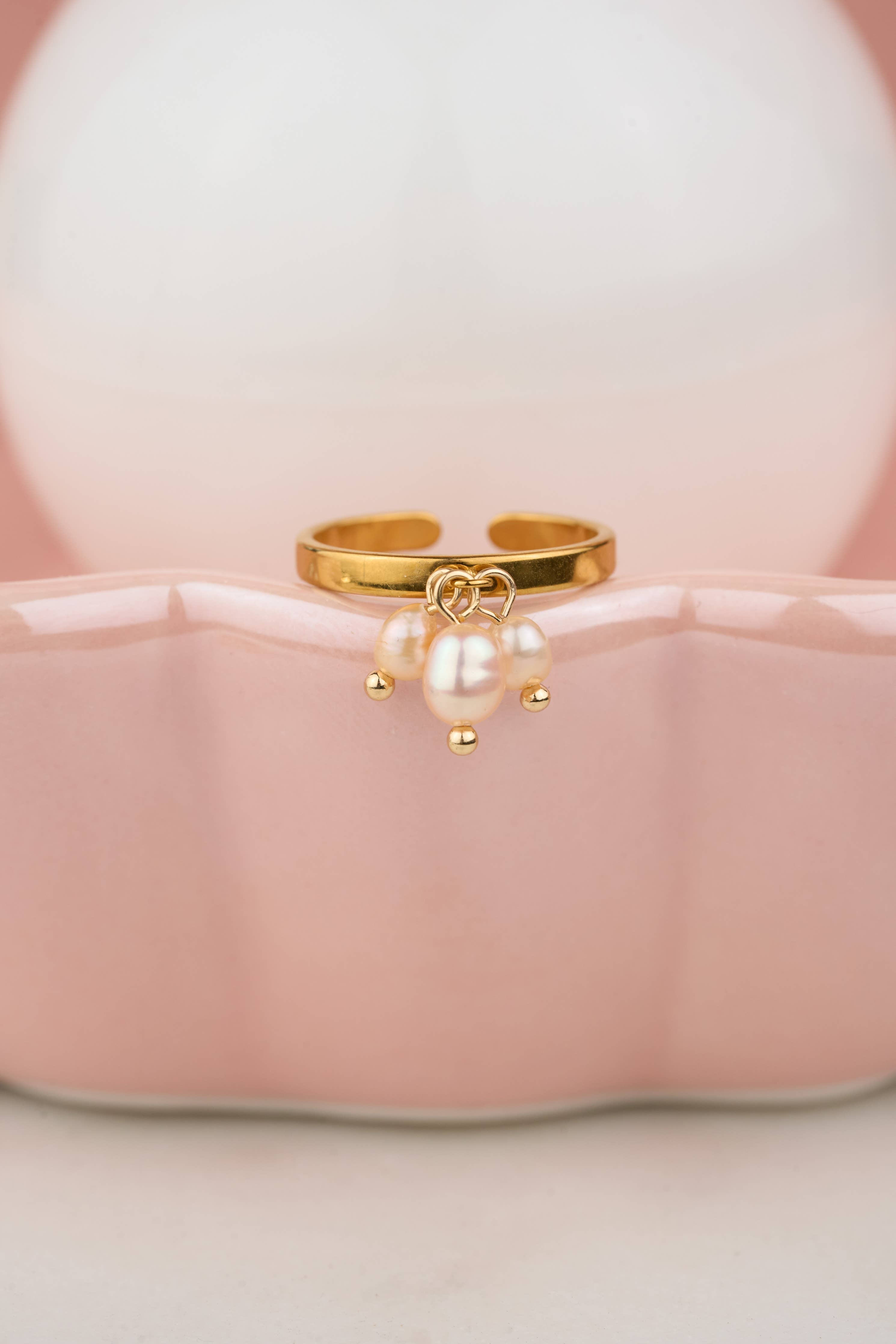 Emily Charm Ring - 18K Gold Plated + Fresh Water Pink Pearl - Proper