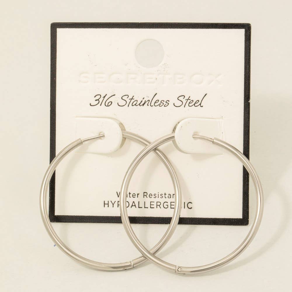 Secret Box Stainless Steel Large Thin Hinge Hoop Earrings - Proper