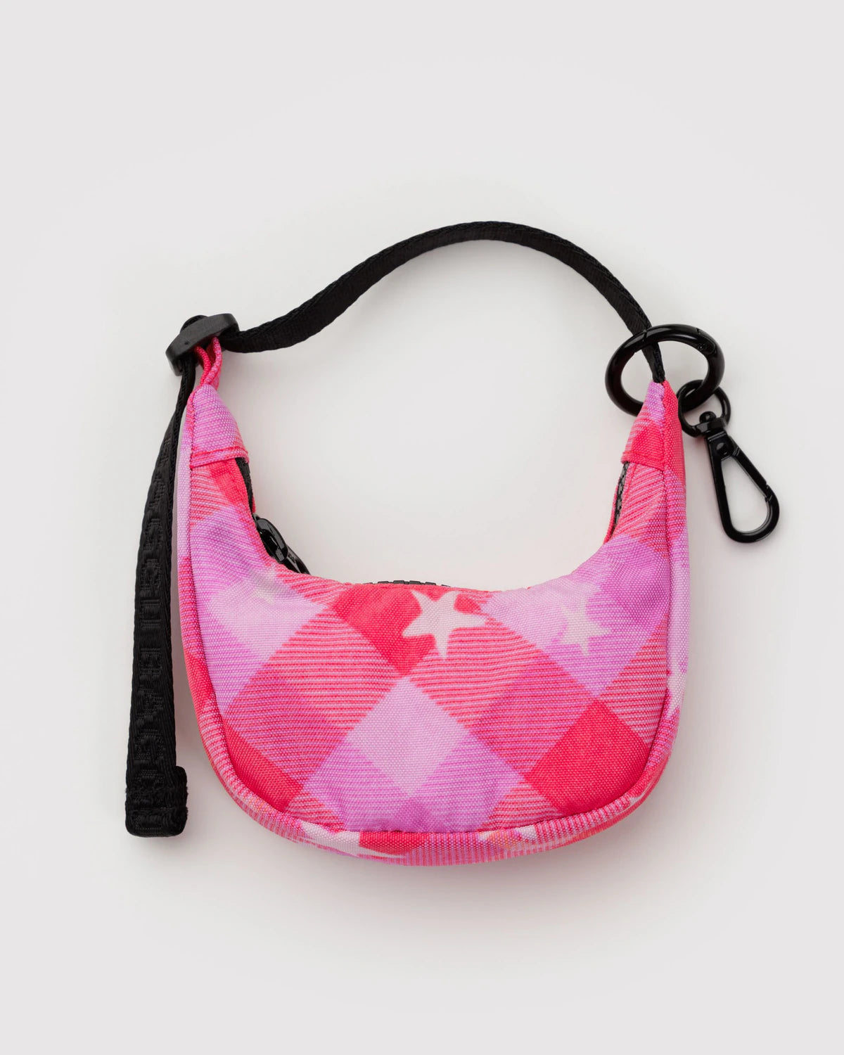 Crescent Bag Charm -  Pink Star Plaid