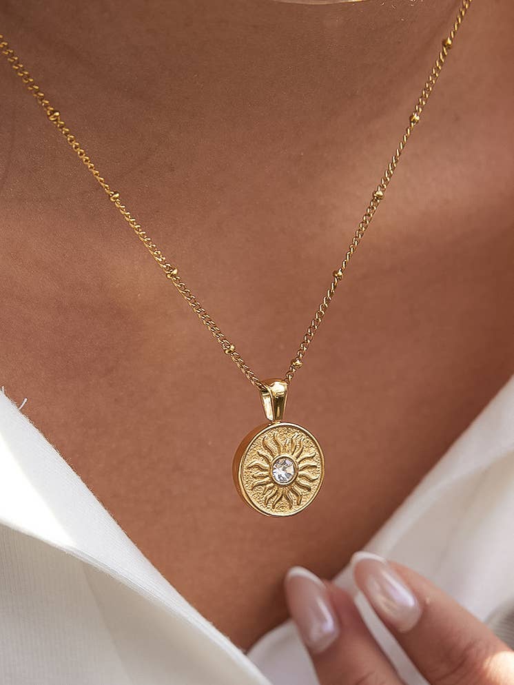 Starla 18K Gold Non-Tarnish Sun Medallion Necklace - Proper