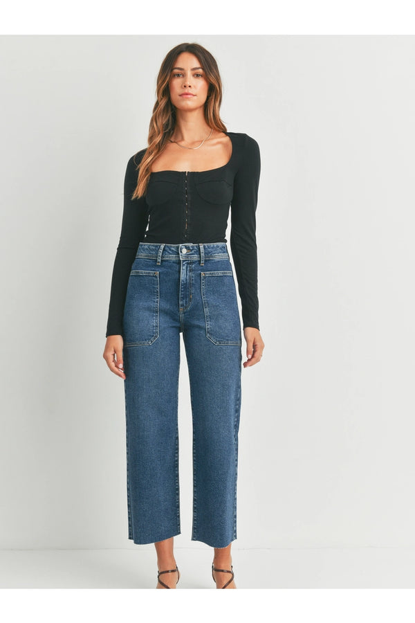 Dark Denim HR Utility Wide Leg Jeans - Proper