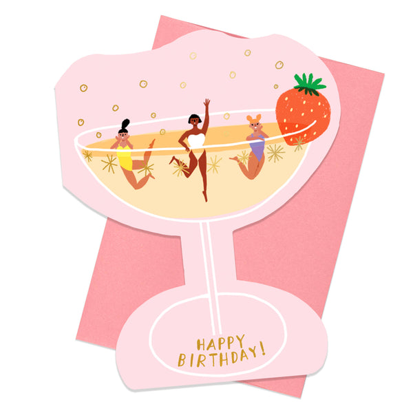 Champagne - Shaped Birthday Card - Proper