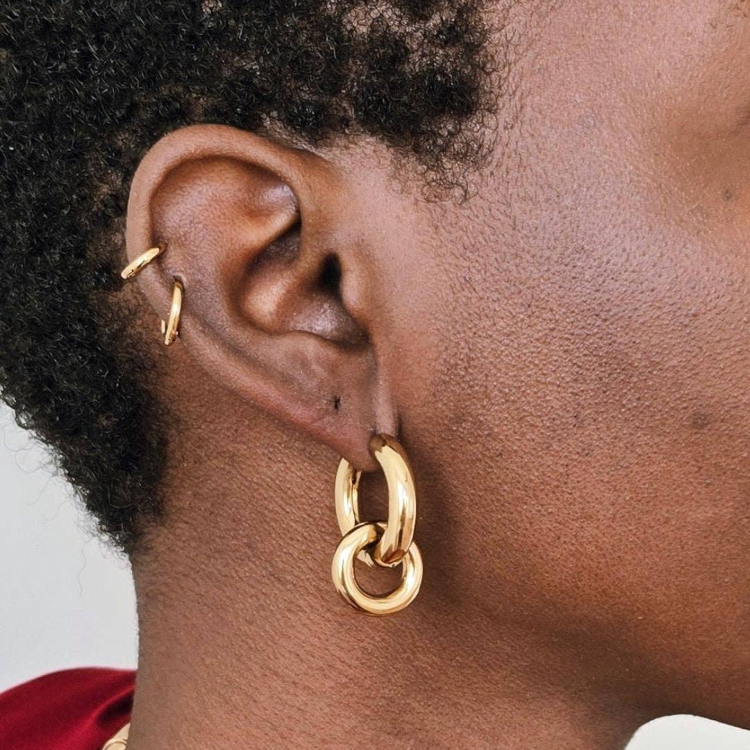 Gold Interlocking Hoop Earrings - Proper