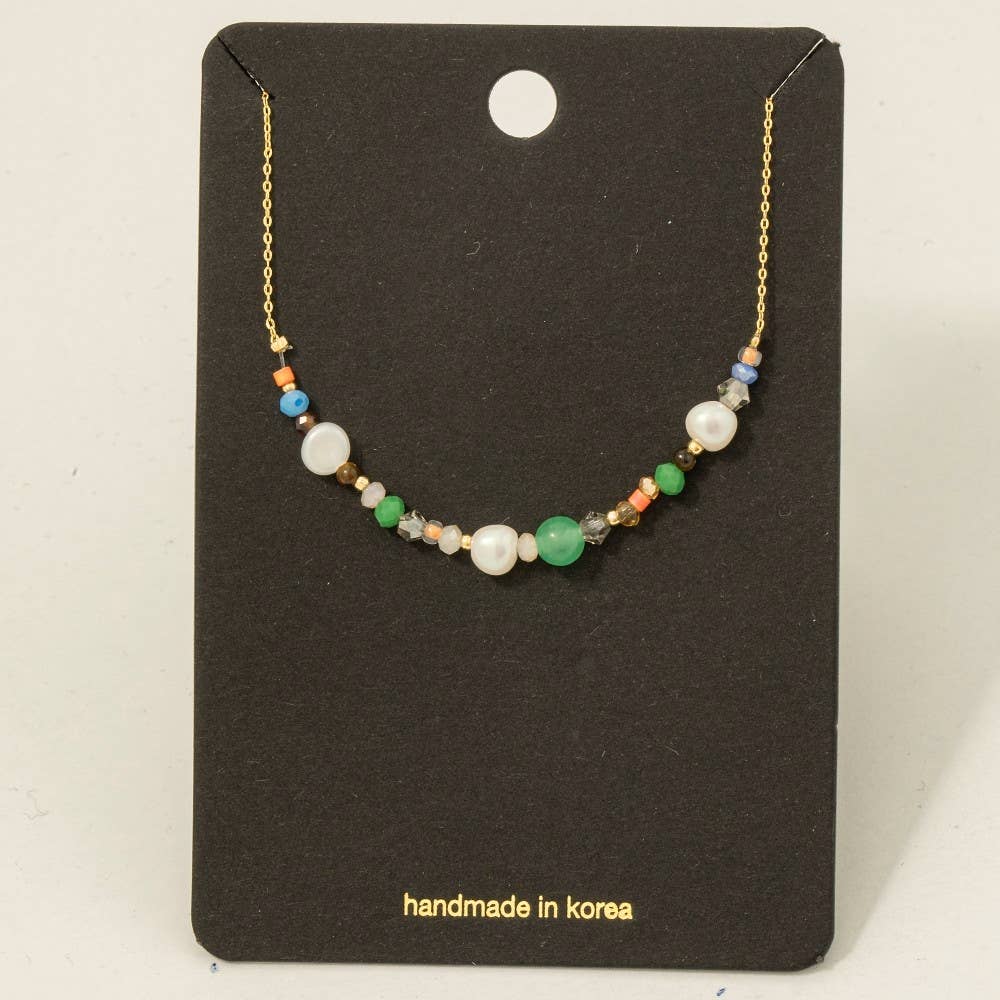 Assorted Pearl Glass Bead Charm Necklace - Proper