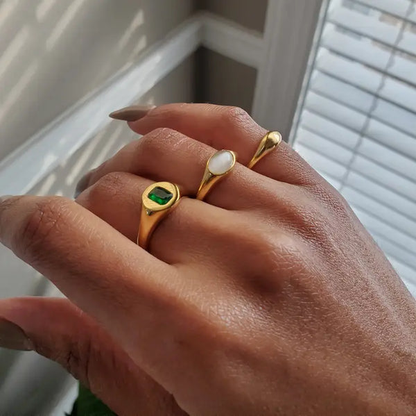 Green CZ Signet Ring - Proper