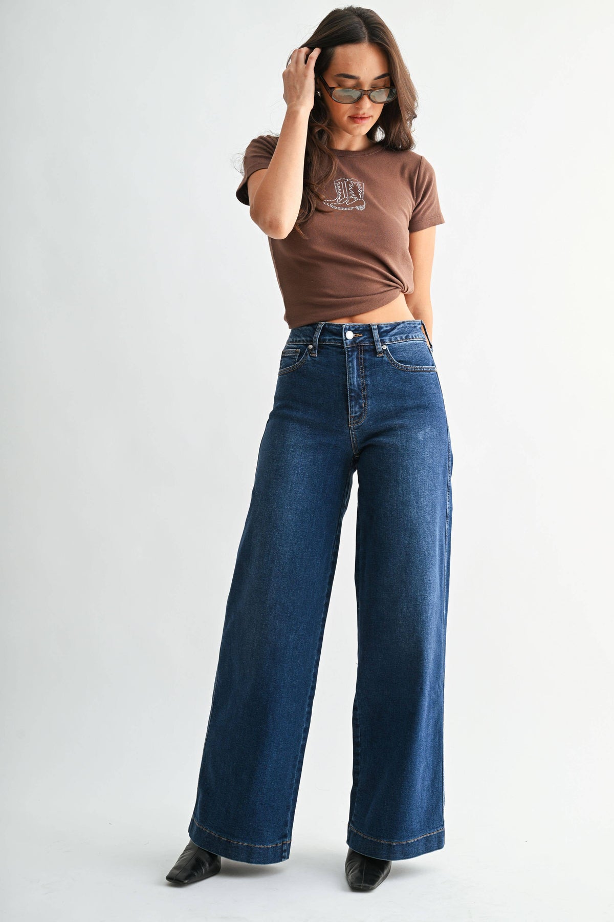 Dark Denim High Rise Wide Leg Jeans