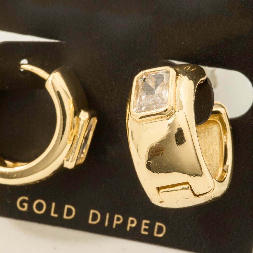 Gold Dipped Cz Baguette Wide Hinge Hoop Earrings - Proper