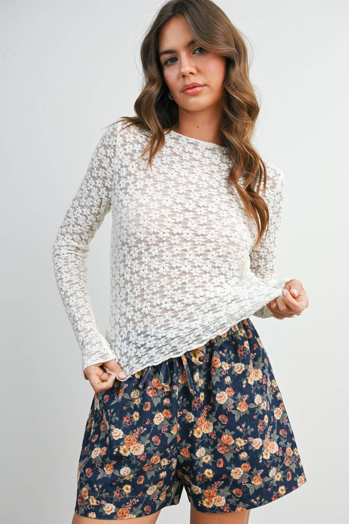 Ivory Textured Long Sleeve Top- BMT8482 - Proper
