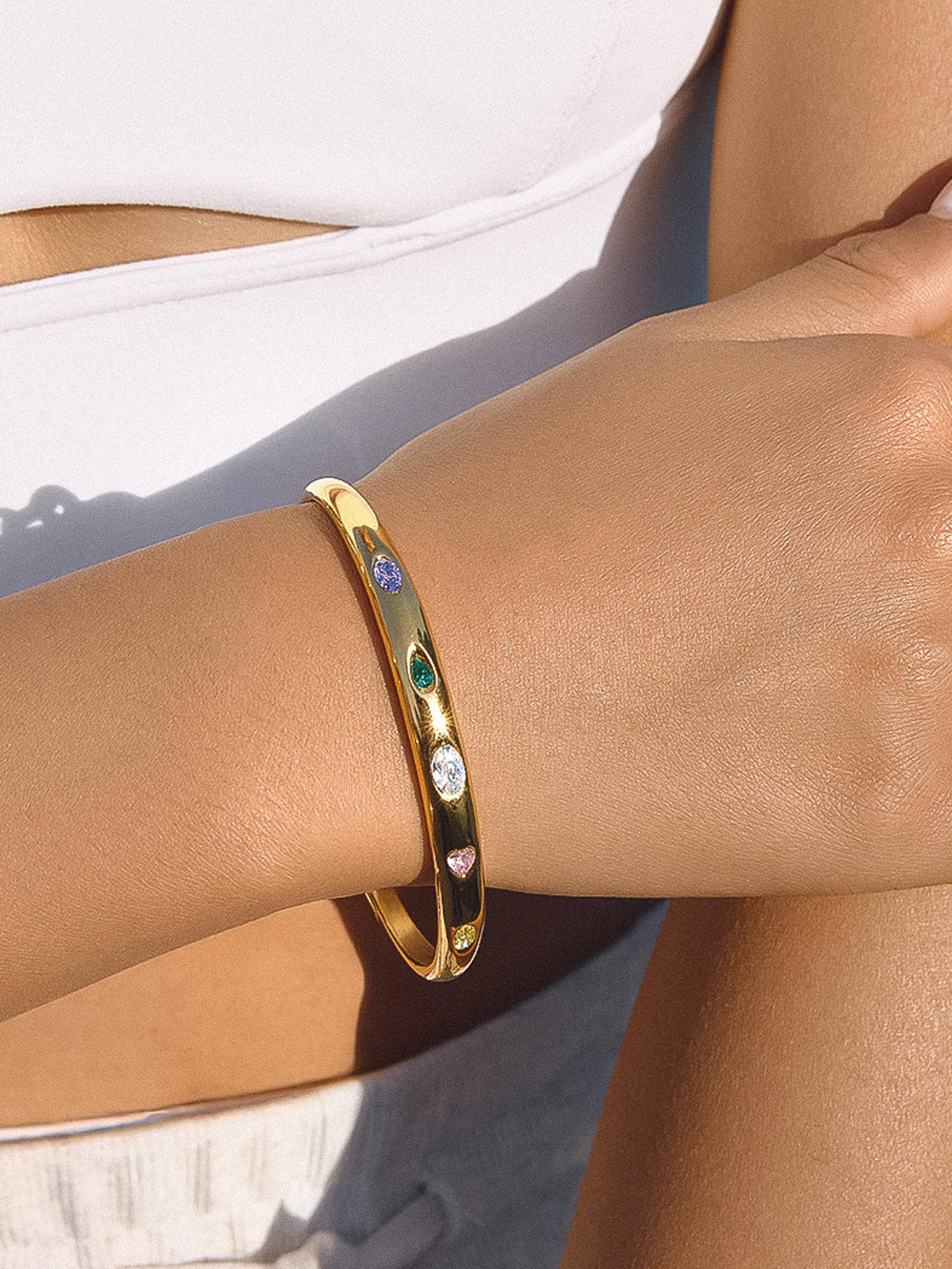 Juneau 18K Gold Non-Tarnish Multicolor CZ Bangle - Proper