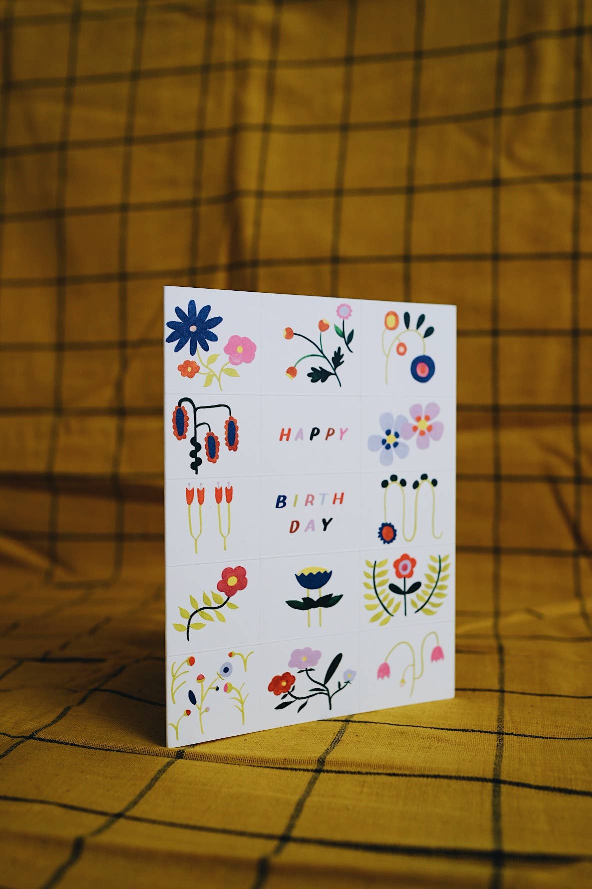 Grid Flower Doodles Birthday Card - Proper
