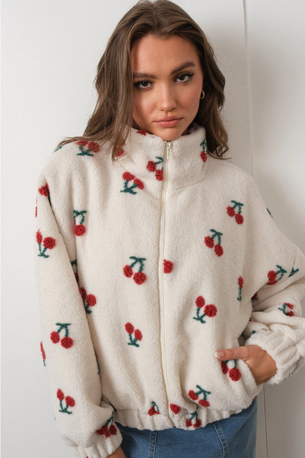 Cherry Print Teddy Jacket - Proper