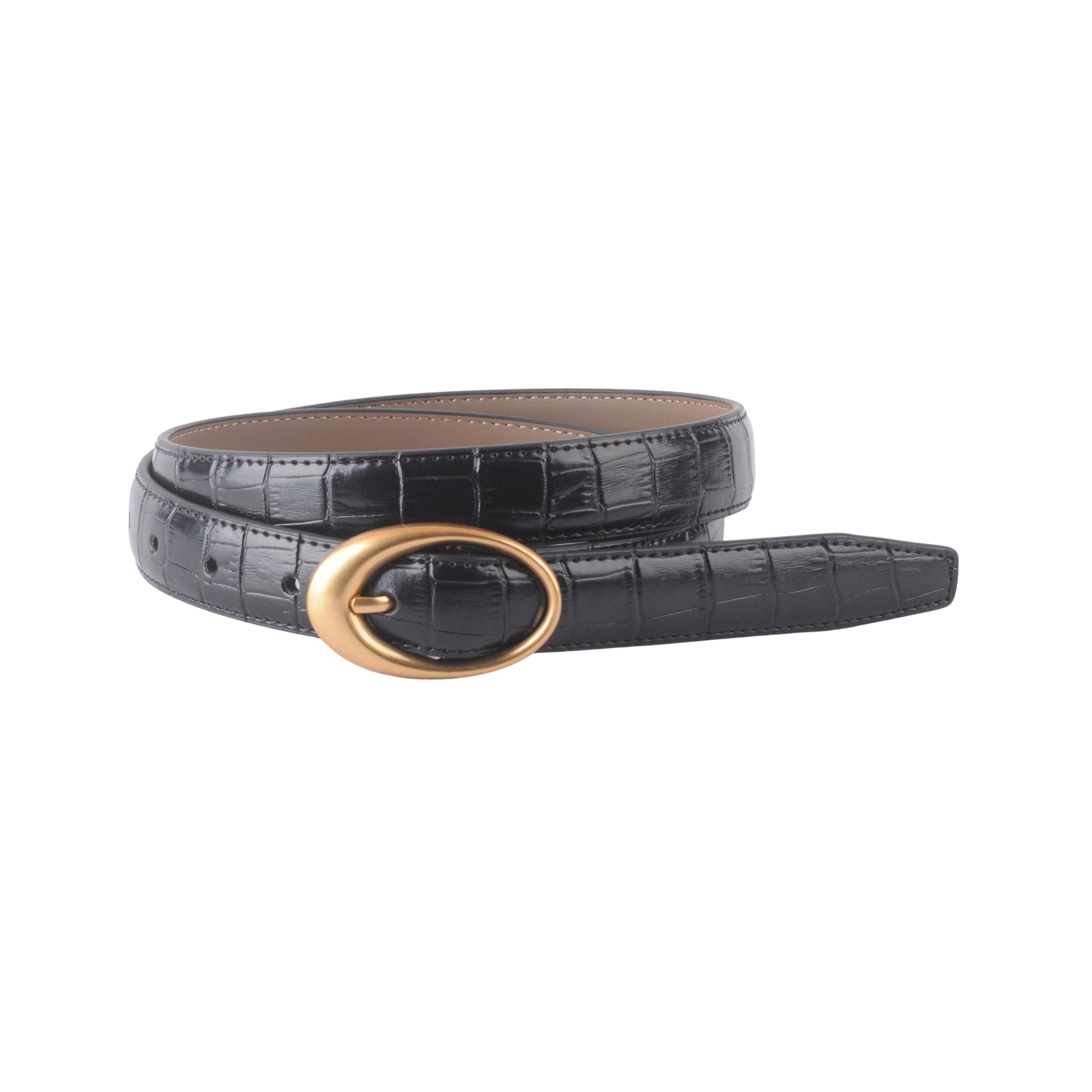Croco Clean Stitched Belt with Oval Buckle - Proper