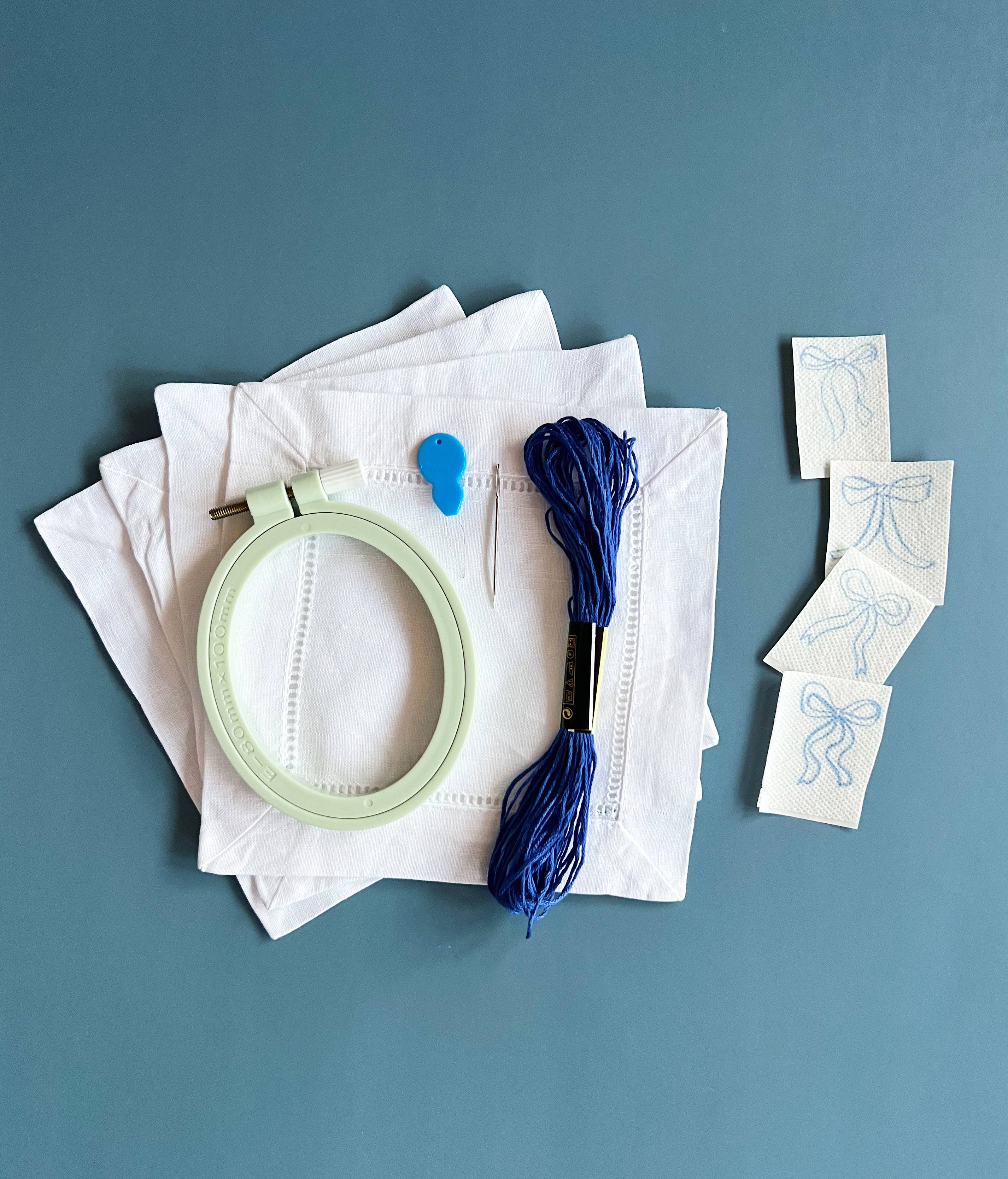 Ribbon Bow Napkins Embroidery Kit - Proper