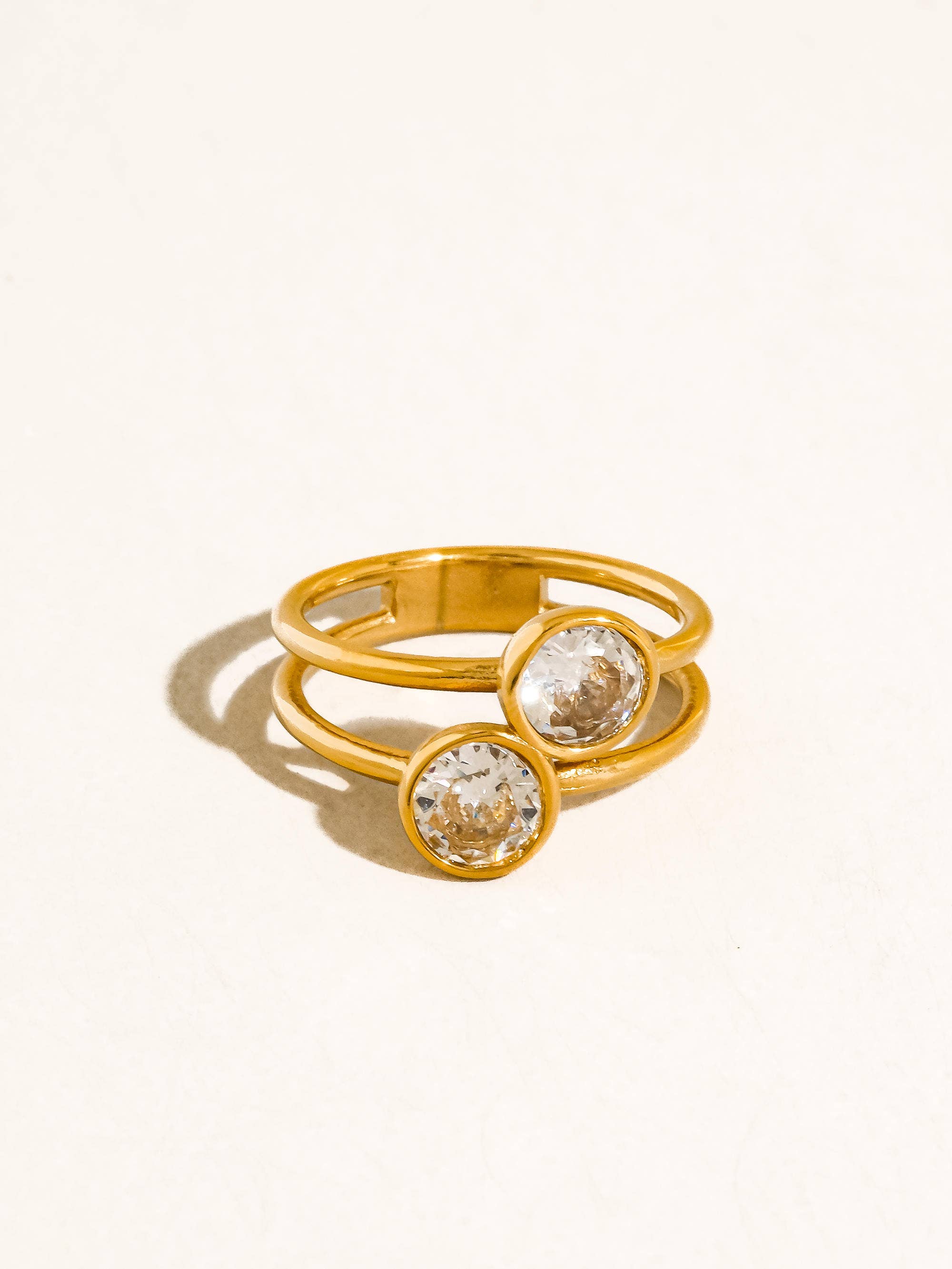 Hollis 18K Gold Non-Tarnish Double CZ Ring - Proper