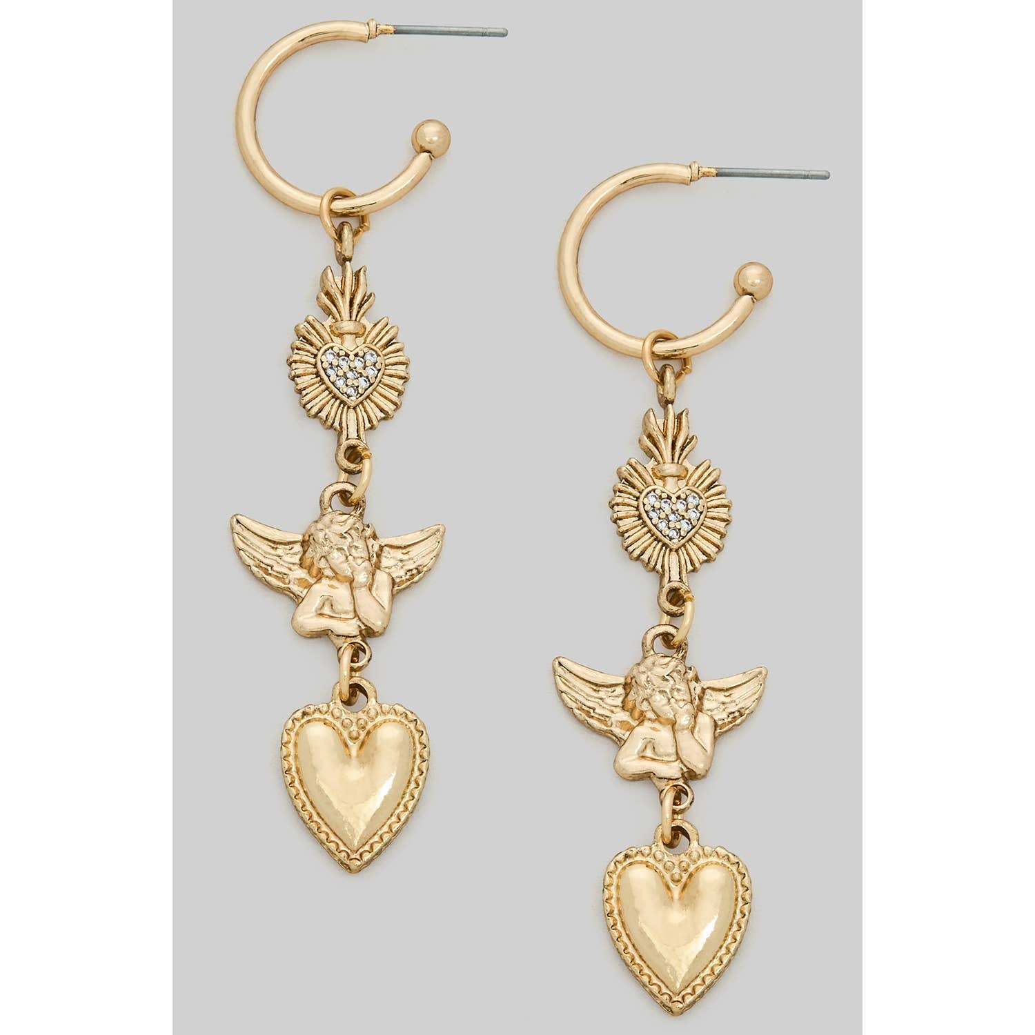 Cherub & Heart Charm Huggies - Proper