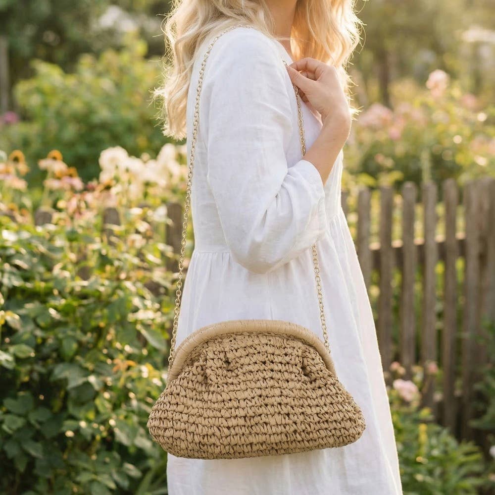 Woven Raffia Frame Shoulder Bag - Proper