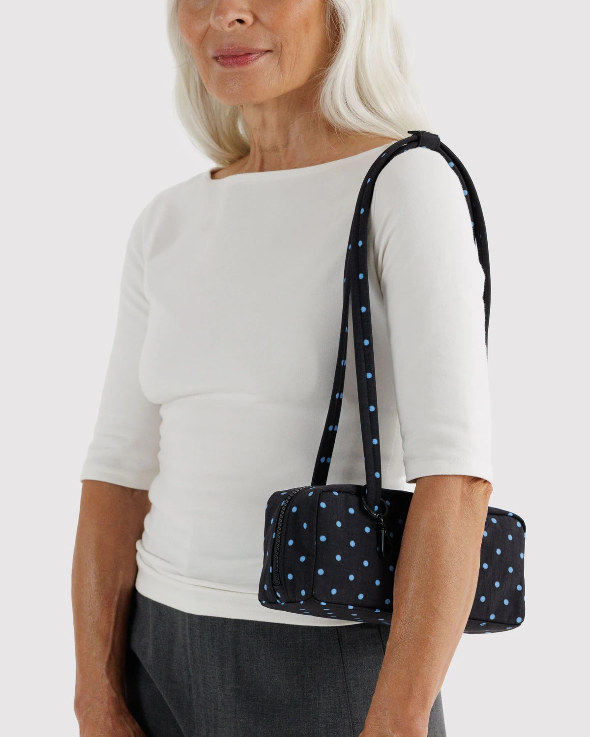 Baggu Small Nylon Bowler Bag - Black and Sky Blue