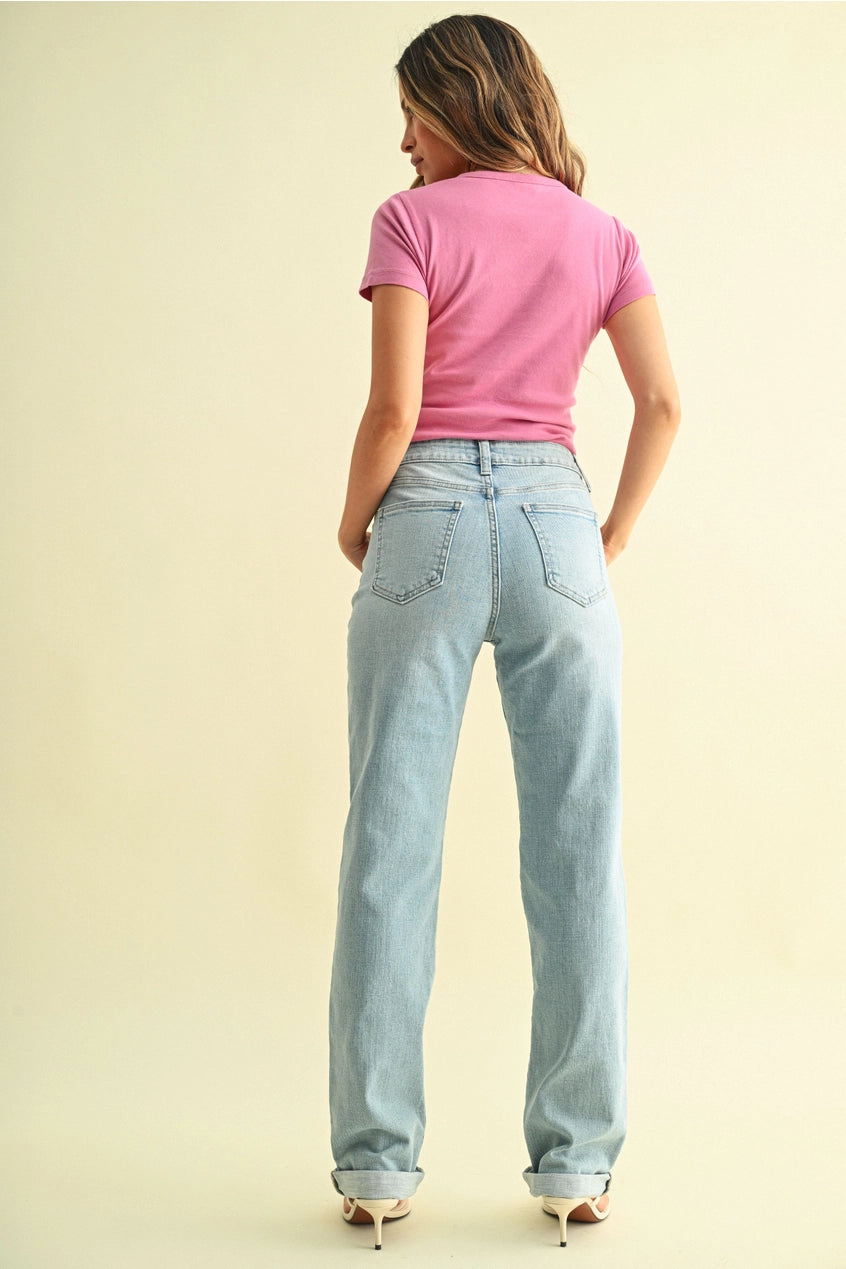 High Rise Full Length Straight Jeans