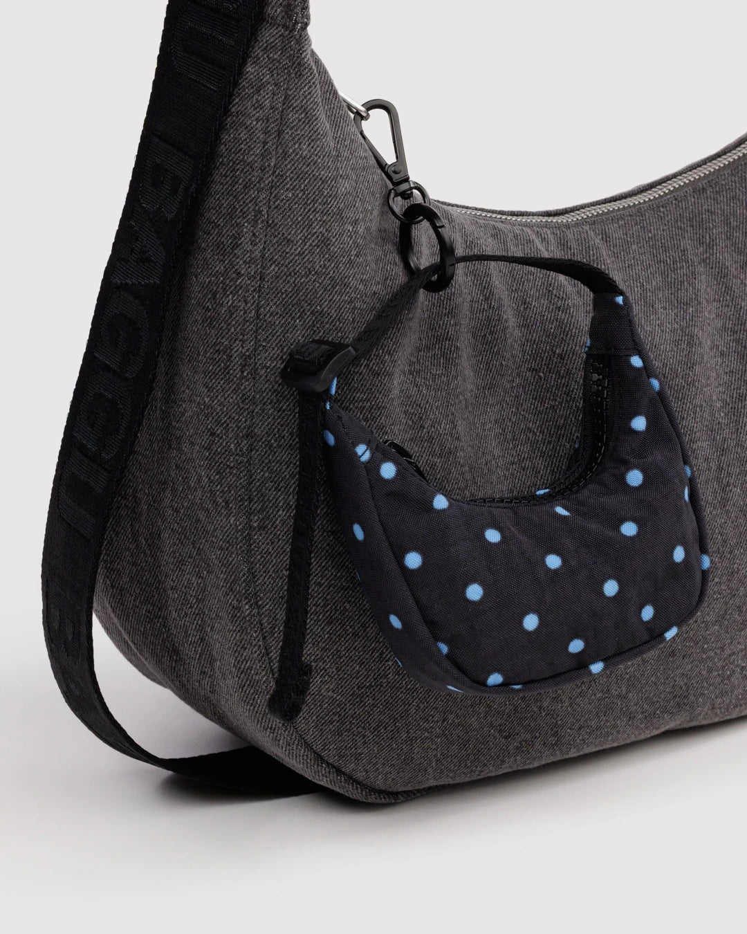 Baggu Crescent Bag Charm - Black And Sky Micro Dot