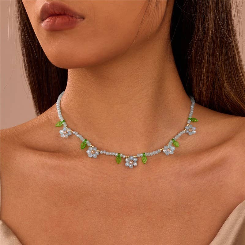 Beaded Flower Chain Necklace