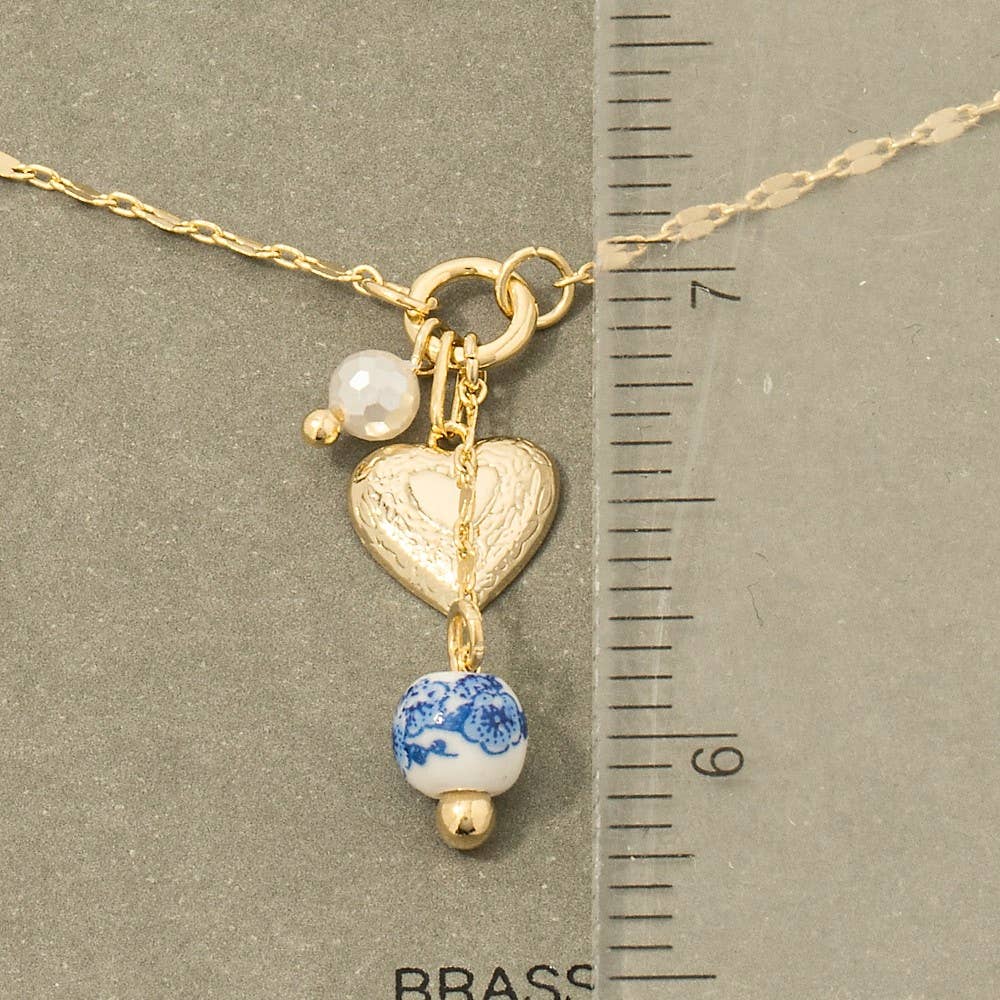 Heart And Floral Ceramic Bead Charms Necklace - Proper