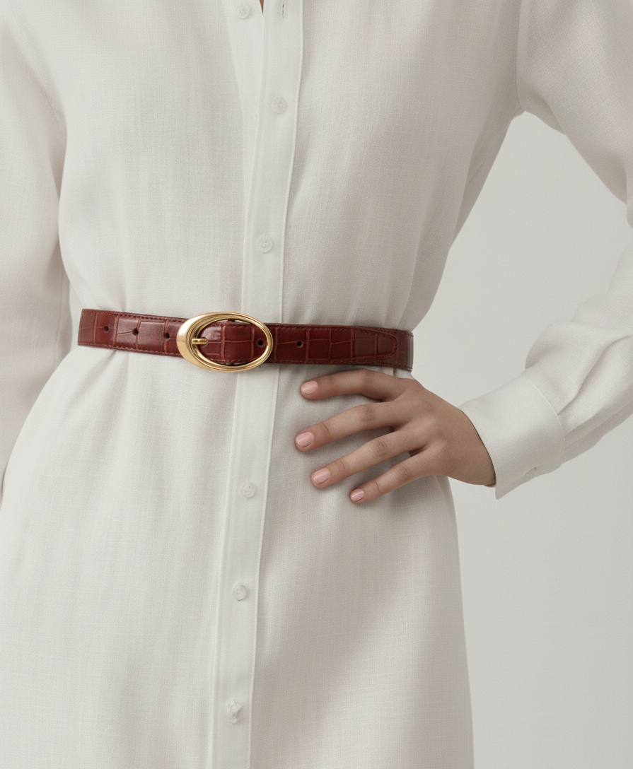 Croco Clean Stitched Belt with Oval Buckle - Proper
