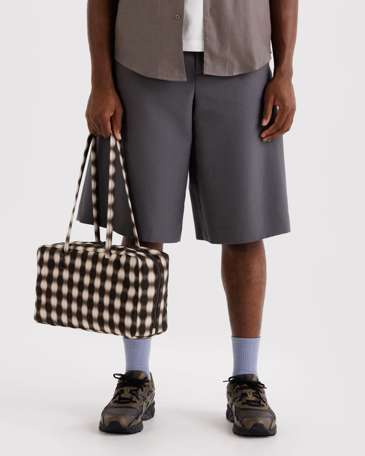 Medium Nylon Bowler Bag - Blurred Gingham Brown - Proper
