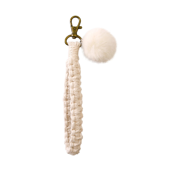Macrame Flat Square Knot Wristlet Keychain with Pom Pom - Proper