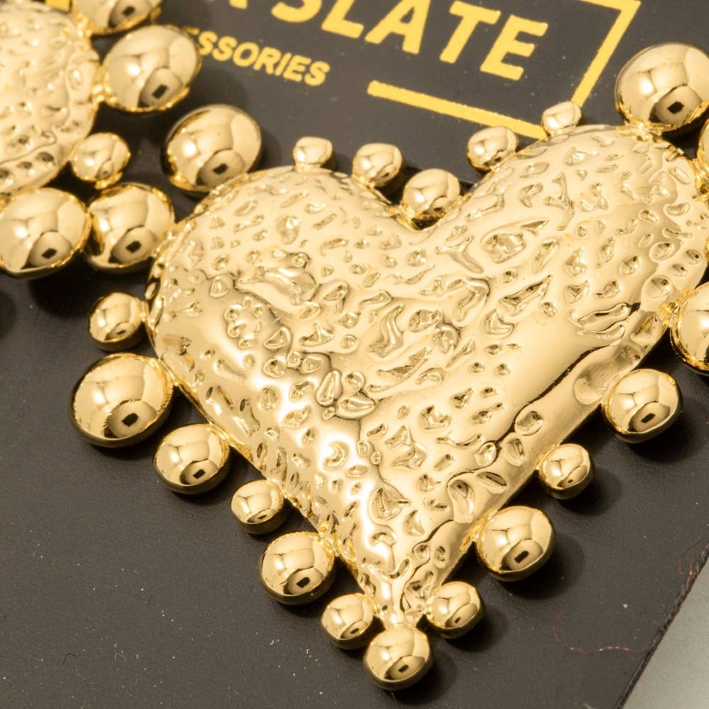Gold Dipped Intricate Heart Large Stud Earrings - Proper