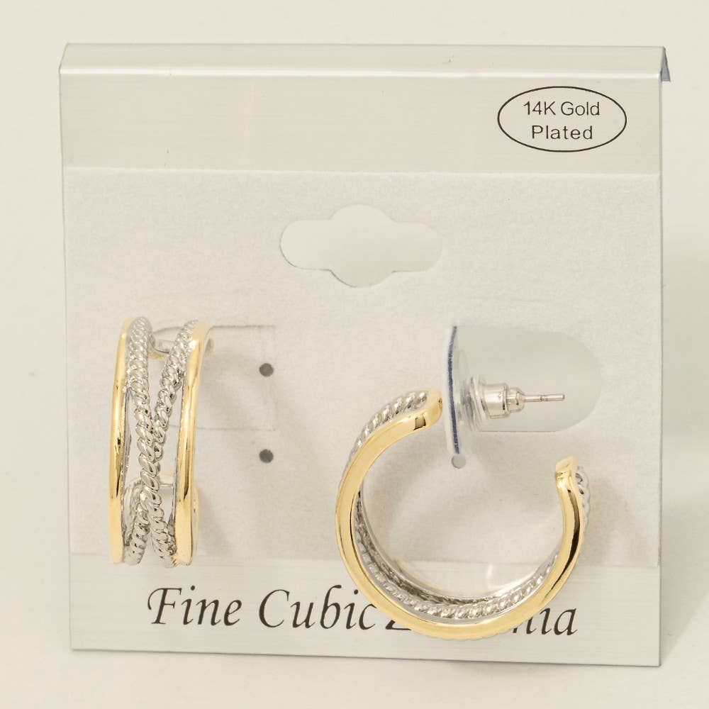 Gold Plated Two Tone Layered Hoop Earrings - Proper