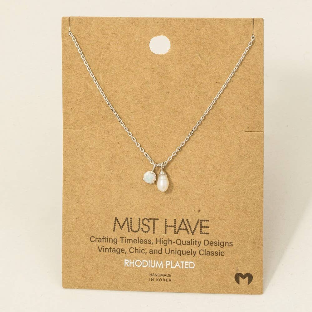 Gold Dipped Opal And Pearl Charms Chain Necklace - Proper