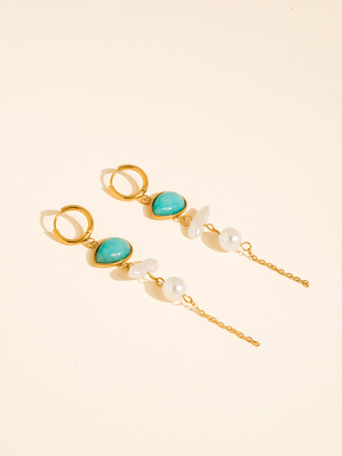 Libertine 18K Gold Natural Stone Pearl Drop Earrings - Proper