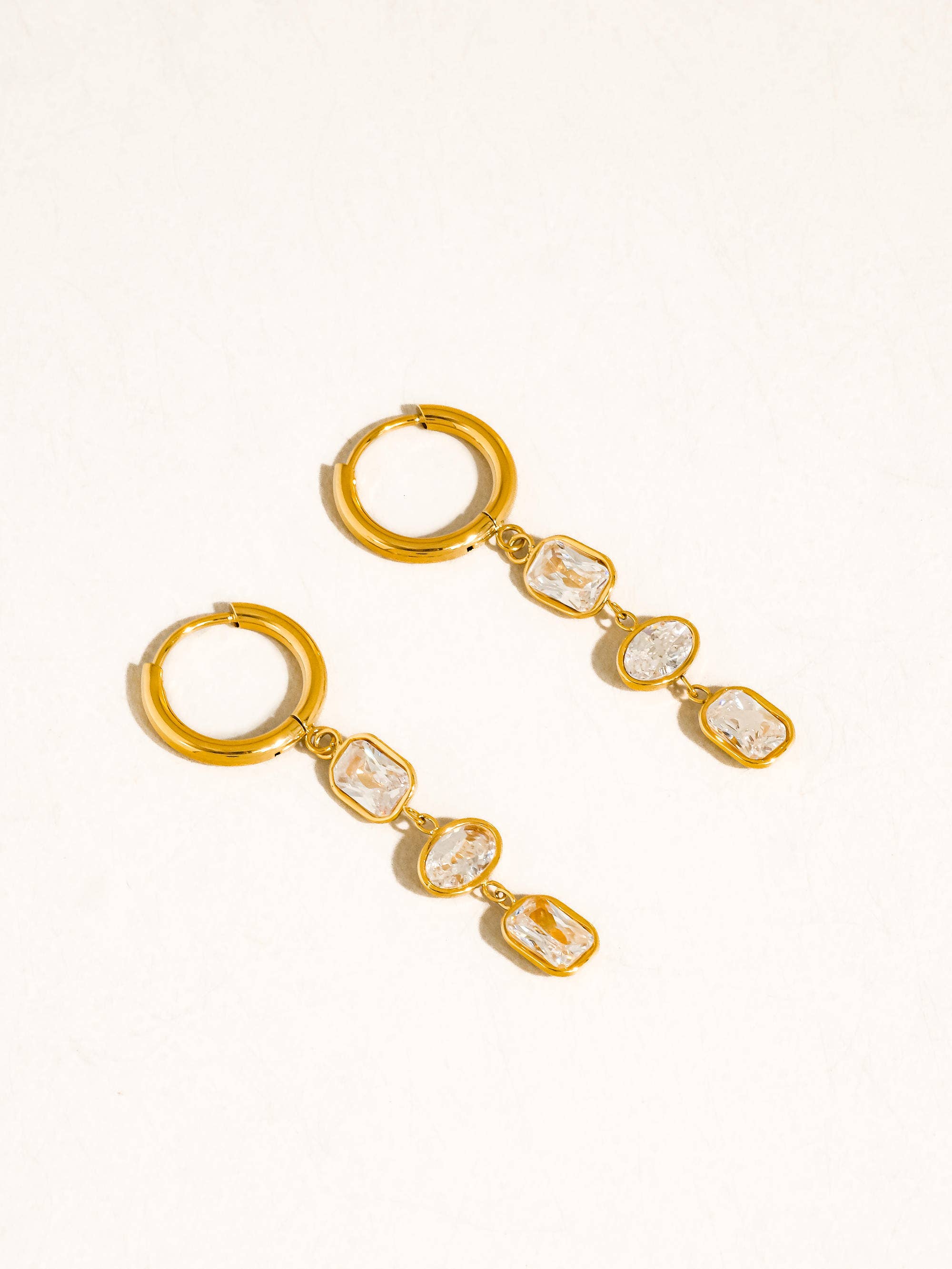 Sunniva 18K Gold Non-Tarnish CZ Triple Drop Earrings - Proper