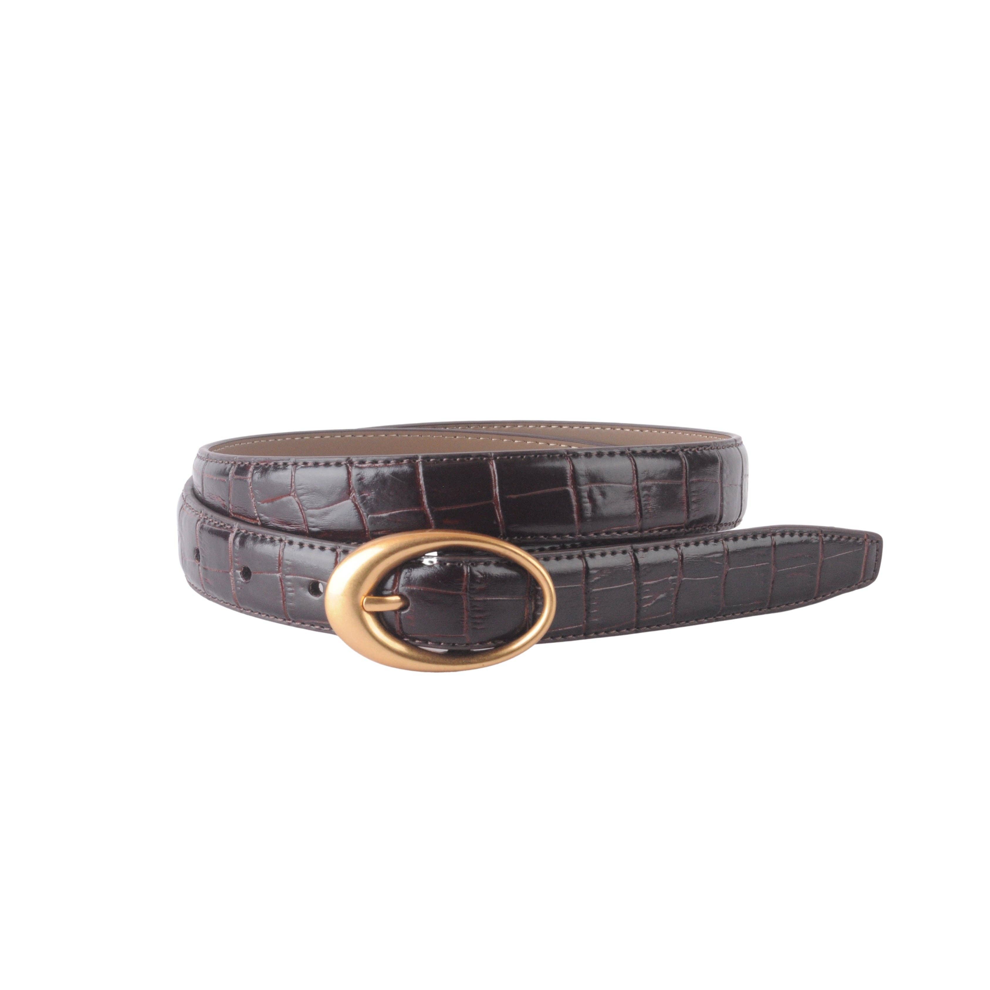Croco Clean Stitched Belt with Oval Buckle - Proper