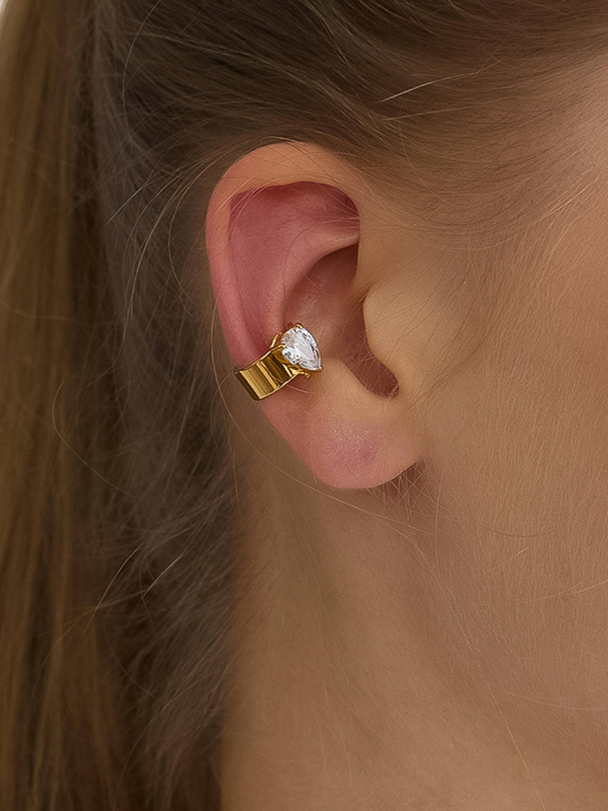 Jessenia 18K Gold Non-Tarnish Pear Crystal Cuffs - Proper