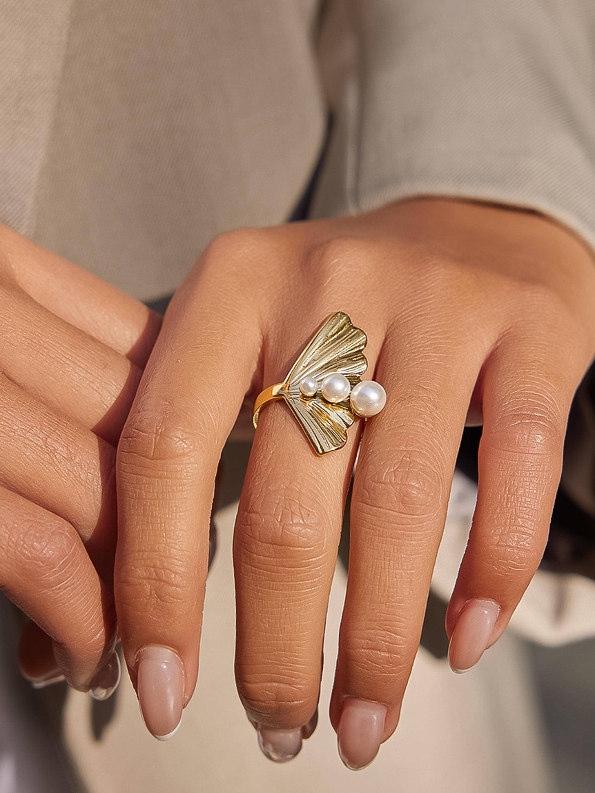 Kala 18K Gold Non-Tarnish Sculptural Pearl Statement Ring - Proper