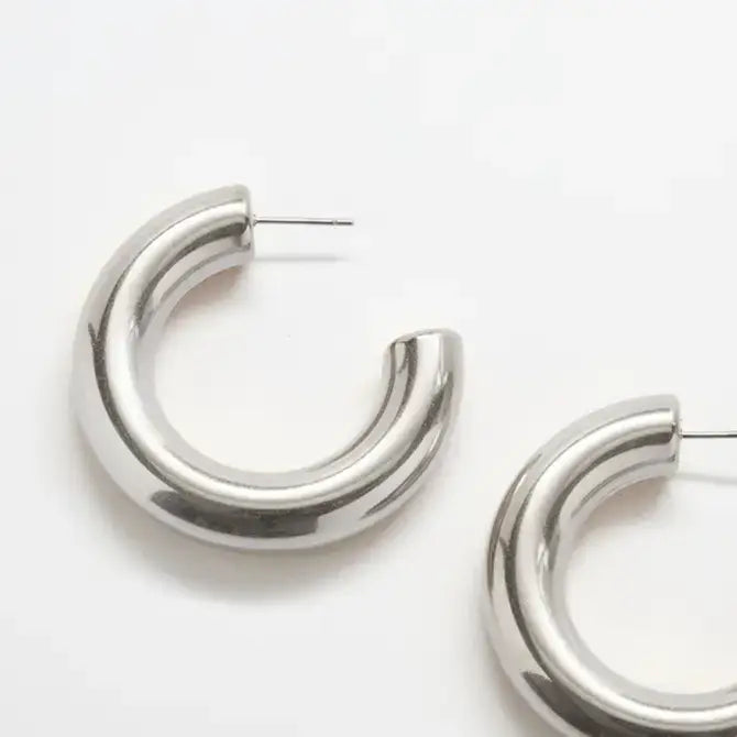 Silver Medium Chunky Hoop Earrings - Proper