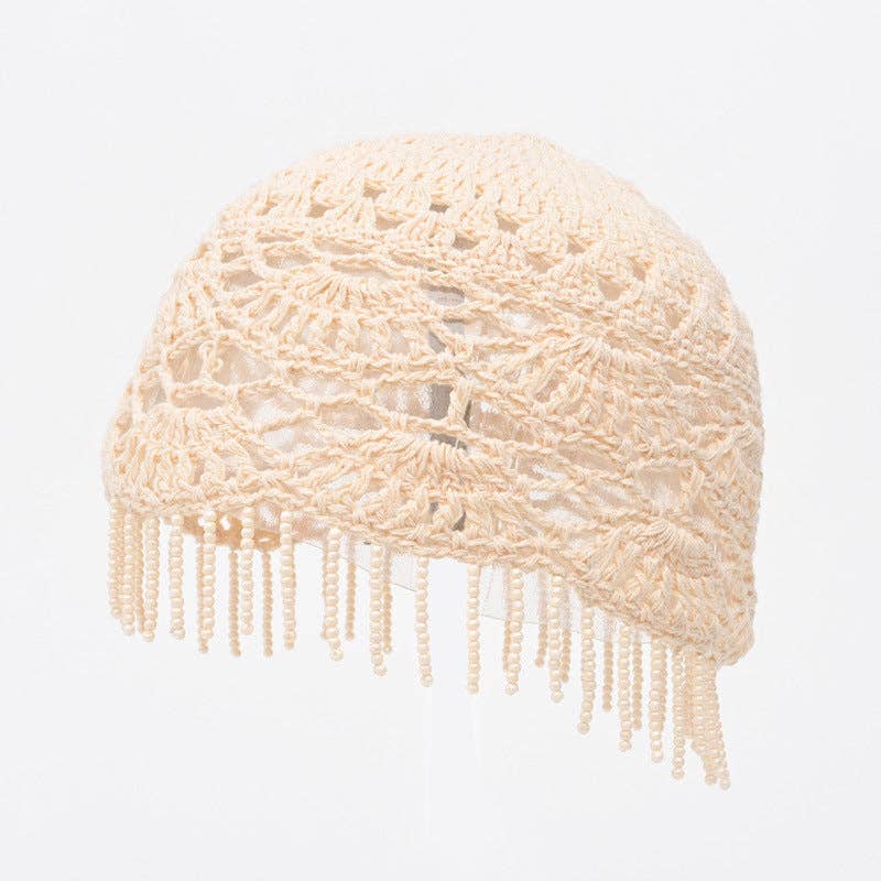 Boho Beaded Tassel Crochet Beanie Hat 8BK6HAT49 - Proper