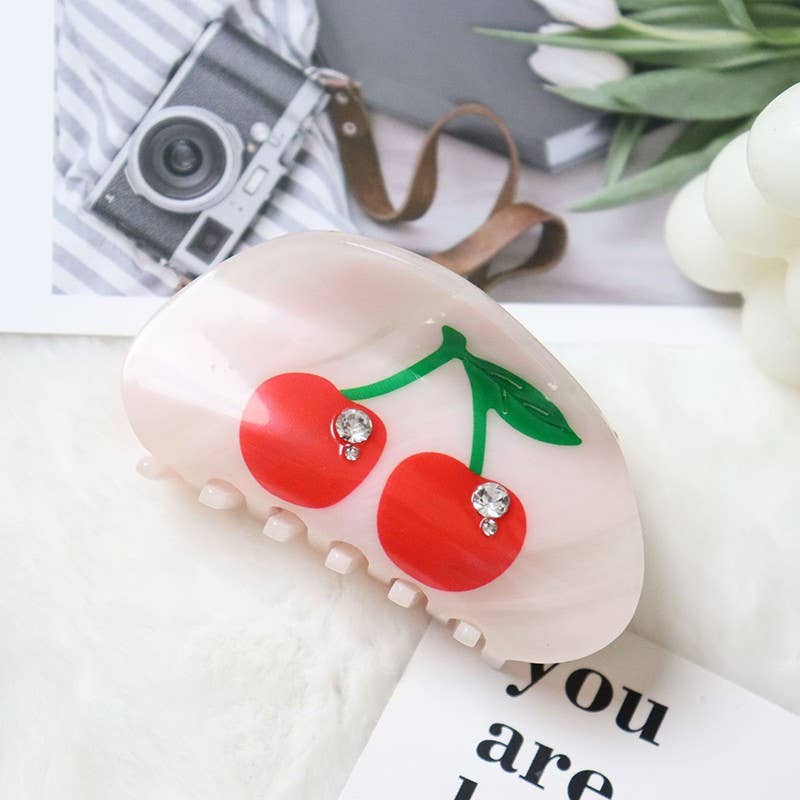 Cherry Oval Claw Clips