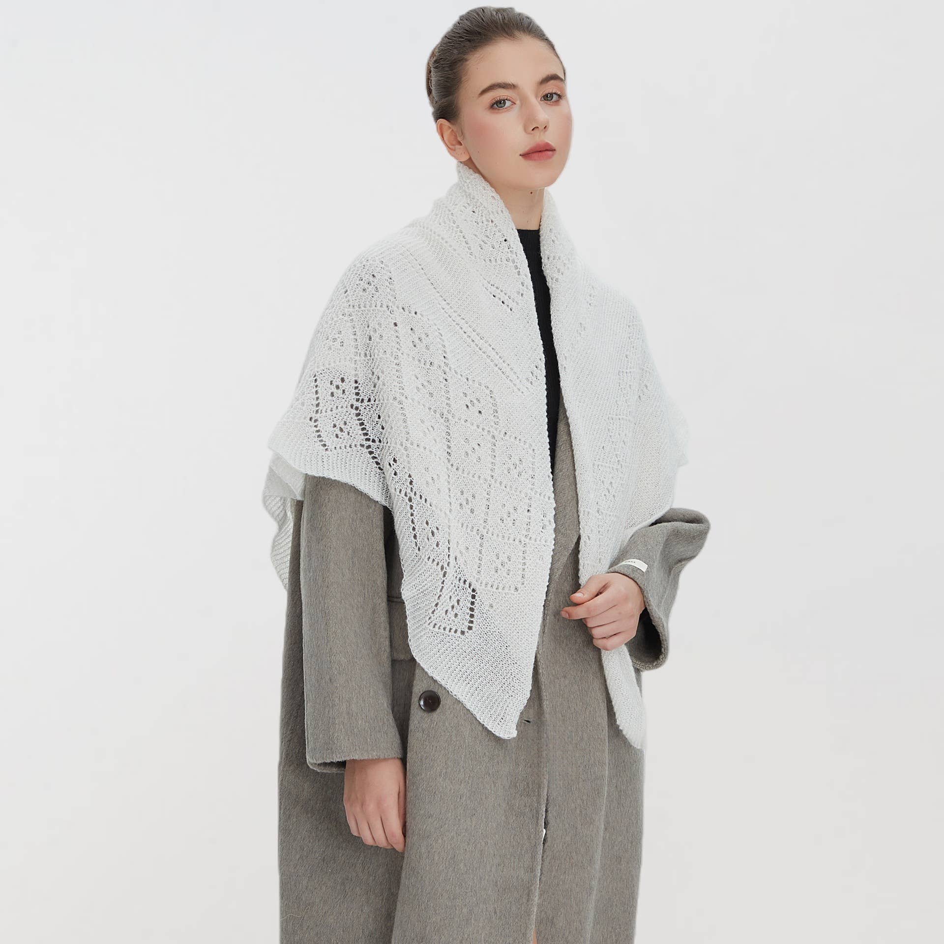 Soft Knit Pointelle Square Triangle Scarf - Proper