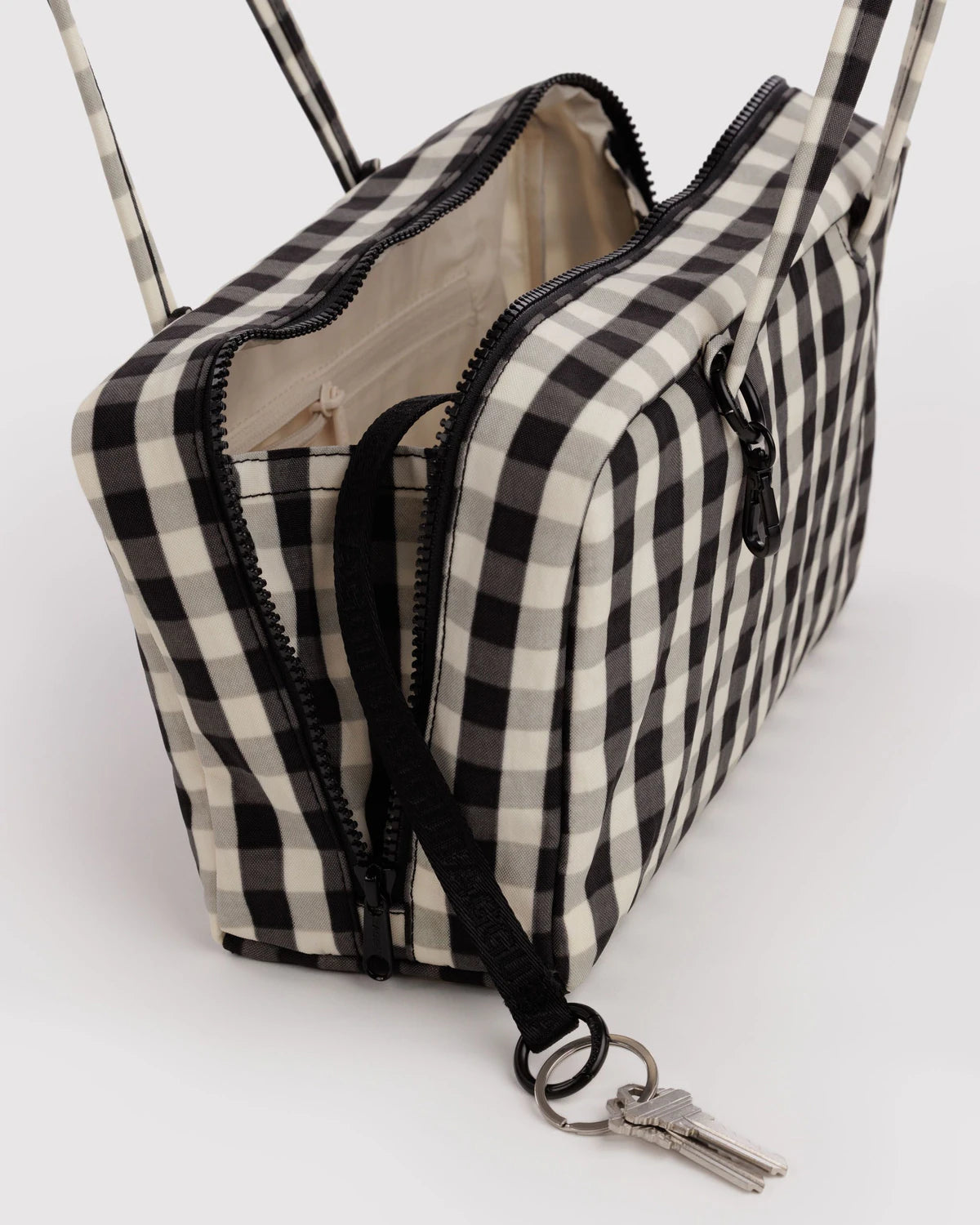 Baggu Nylon Bowler Bag - Black and Cream Gingham