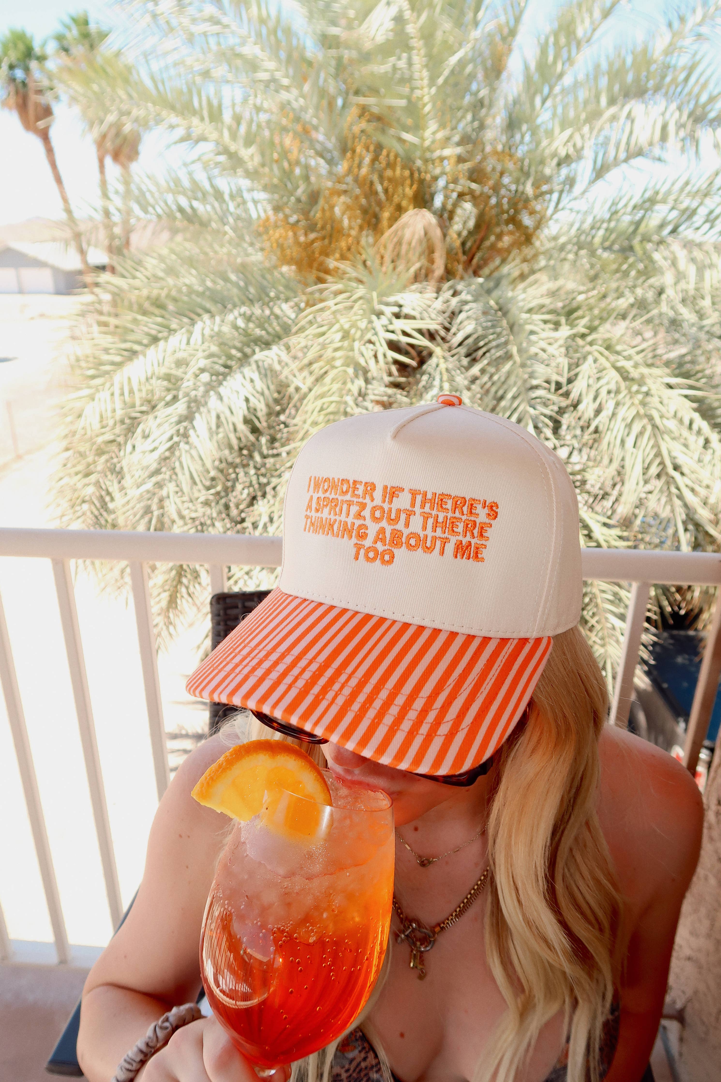 Spritz Orange Striped Bill Embroidered Hat