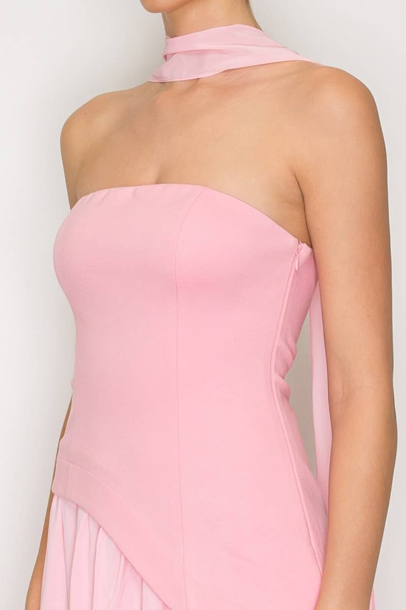 Strapless Scarf Neck Overlay Maxi Dress - Proper
