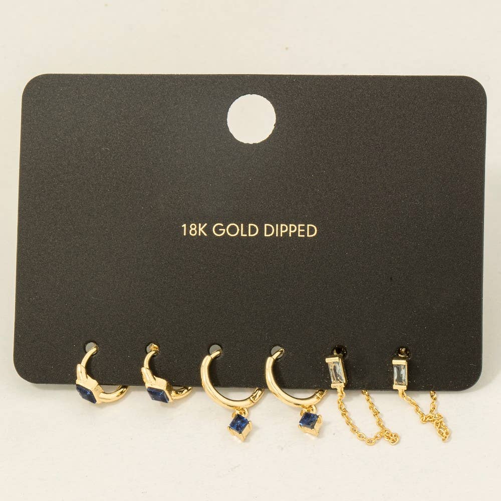 Gold Dipped Mixed Blue Cz Gems Earrings Set - Proper