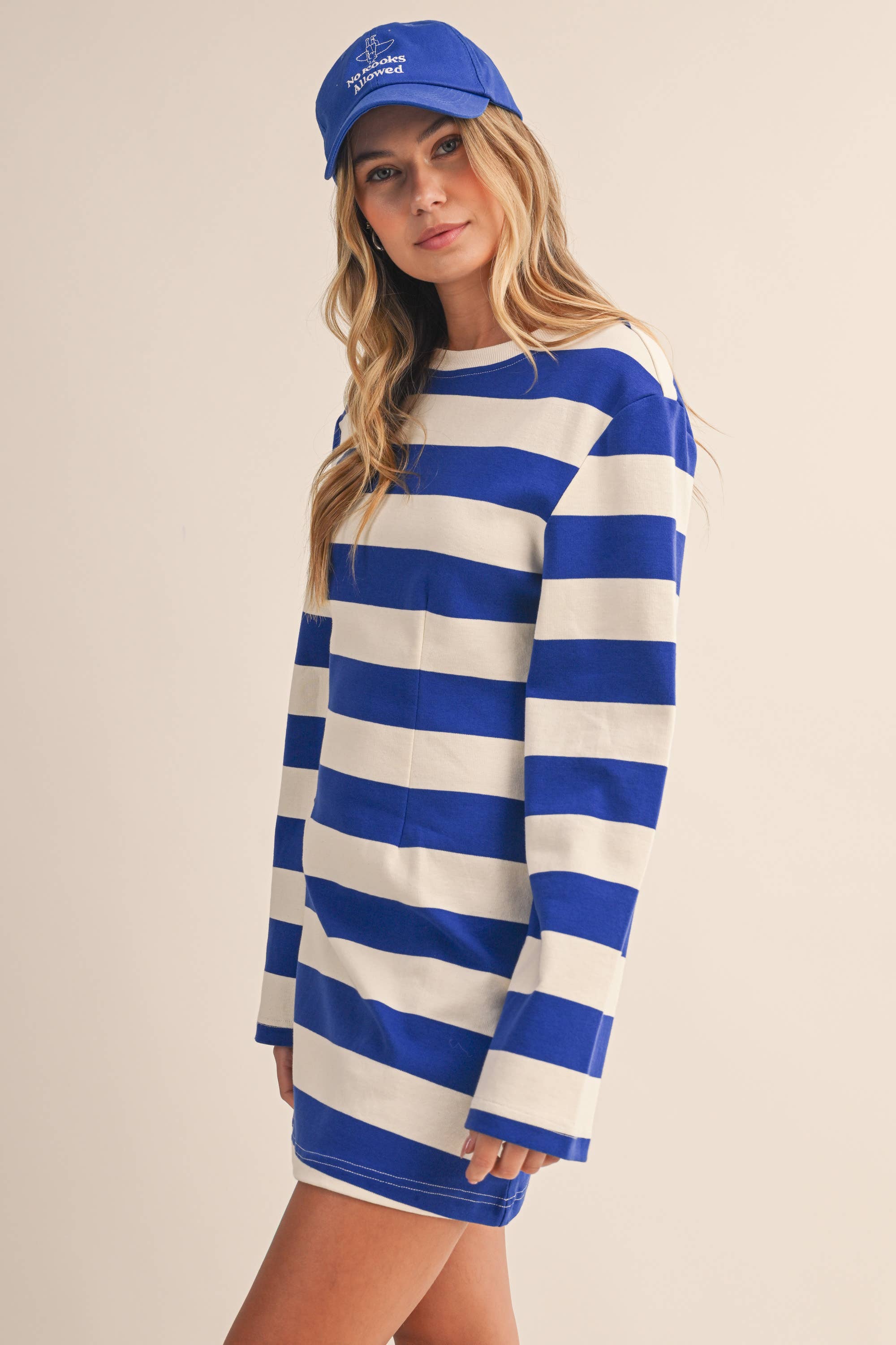 IDA1016 STRIPED LONG BELL SLEEVE MINI DRESS - Proper