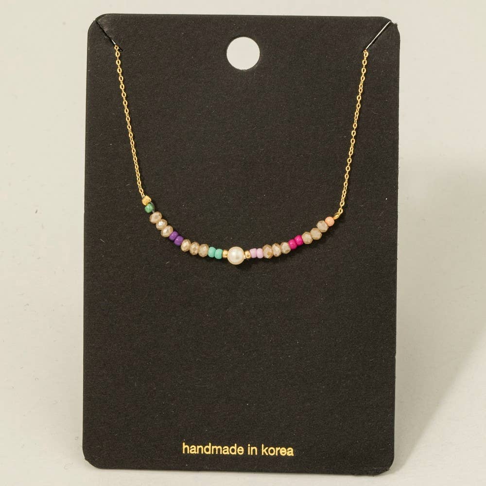 Multi Glass Beaded Pearl Charm Necklace - Proper