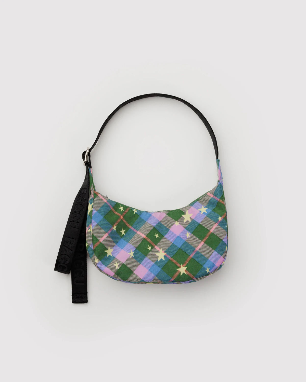 Baggu Small Nylon Crescent Bag - Green Star Plaid
